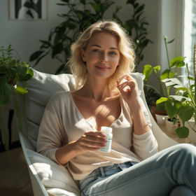 Eine natuerliche strahlende Frau Mitte 30